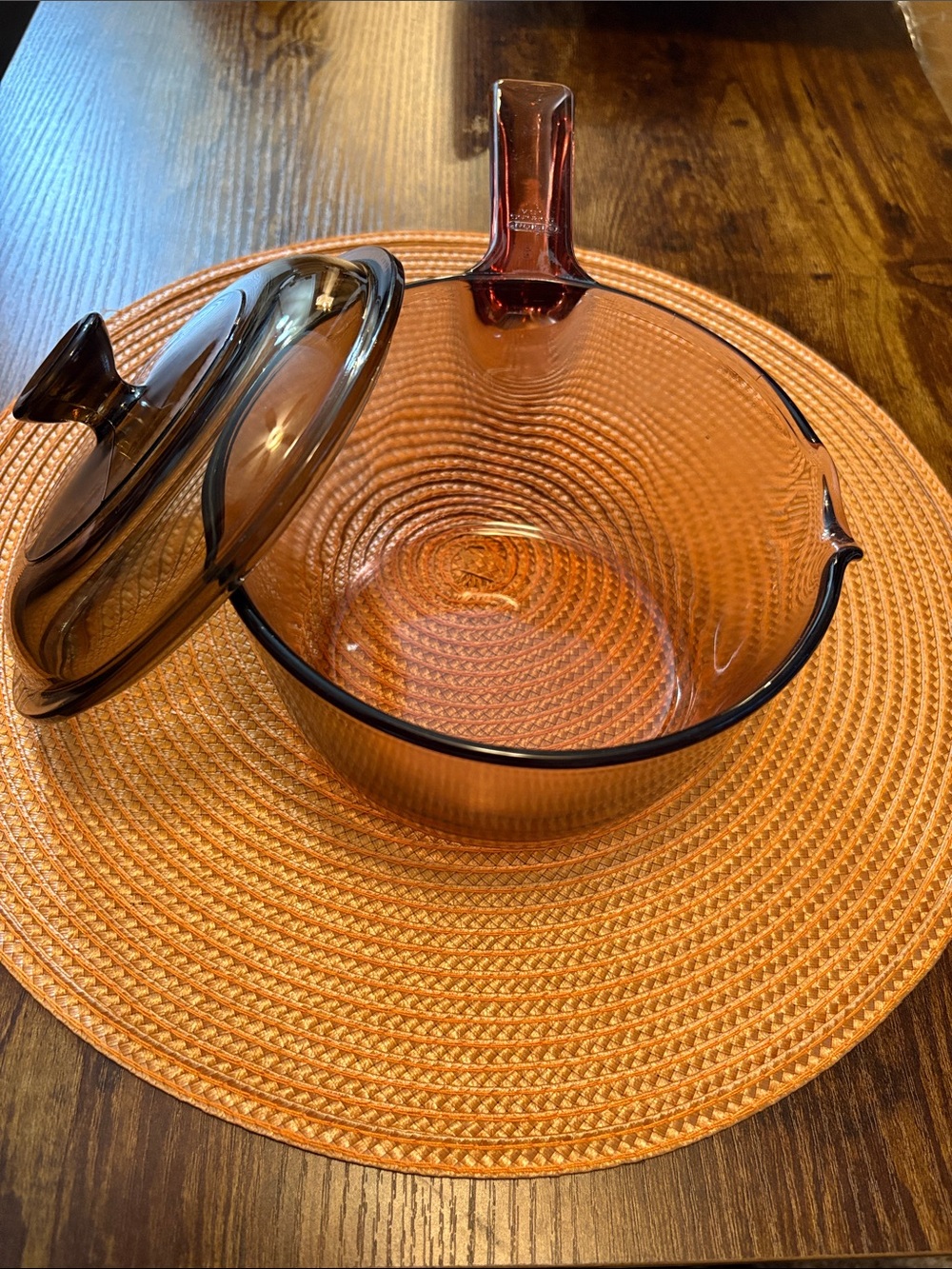 Vintage Vision Corning 1 Liter Amber Covered Saucepan with Lid